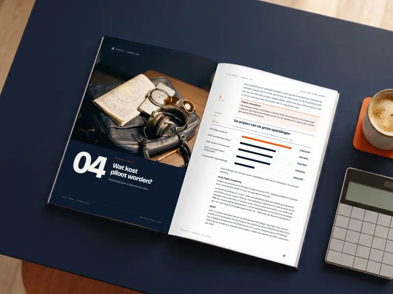 Opengeslagen handboek bij hoofdstuk 4: de prijzen van de grote opleidingen en wat er wel en niet in de prijs zit